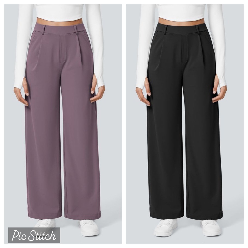 Halara Work Pants DayStretch High Waisted Pocket Set of 2 Black Purple Women's